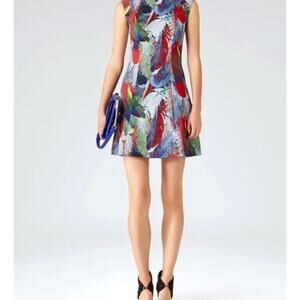 REISS Womens 6 Multicolor Ottoline Jungle Feather Print Mini Designer Dress NEW